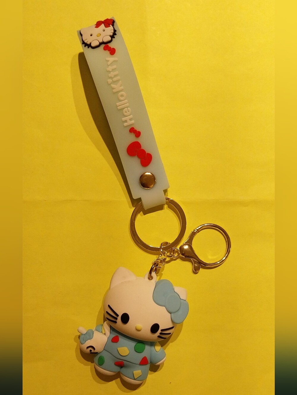Hello Kitty Blue Silicone Strap Keychain with Character Charm